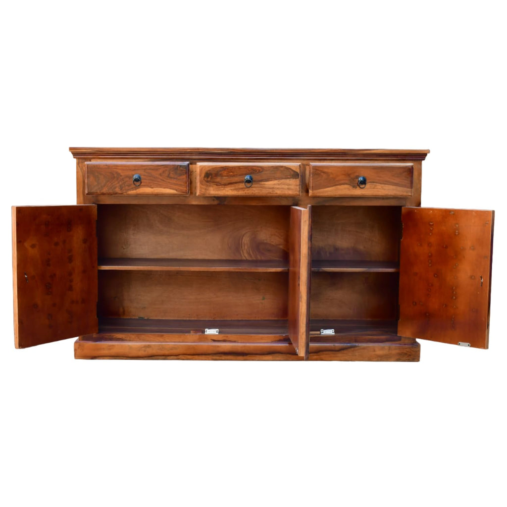 Solid Sheesham Wood Sideboard Cabinet with Handcrafted Tile Design