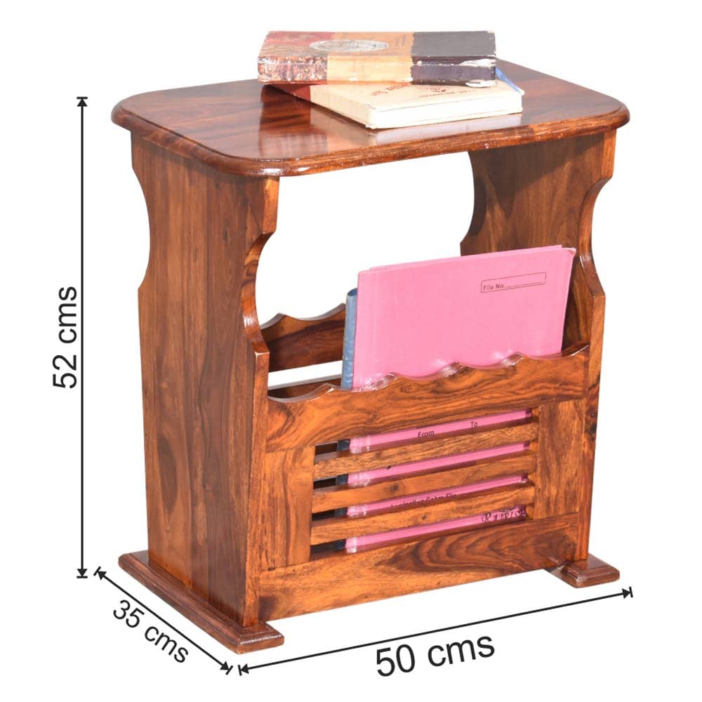 Solid Sheesham Wood Magazine Rack Side Table