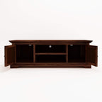 Solid Sheesham Wood TV Unit with Storage Cabinet & Open Shelf
