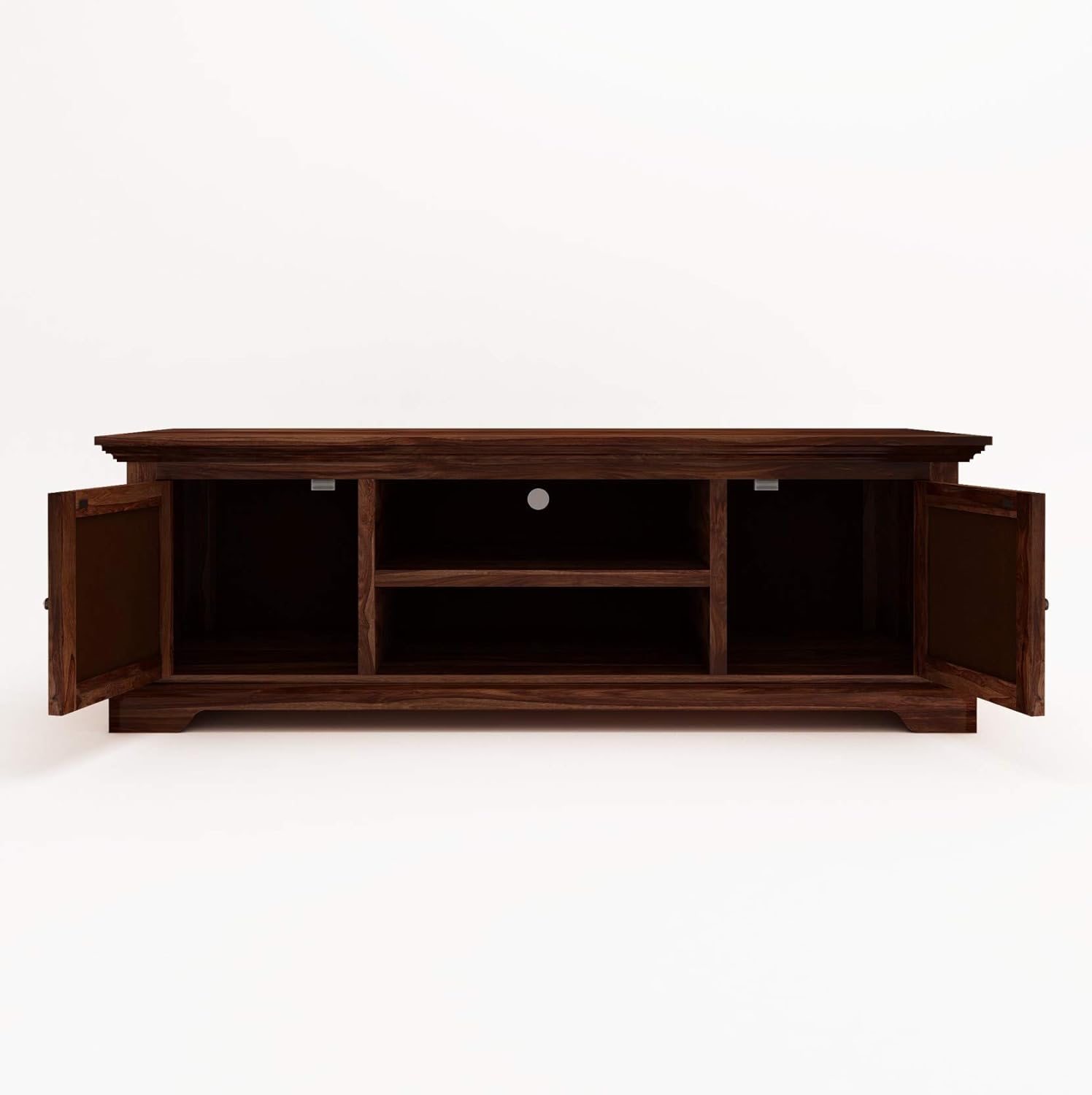 Solid Sheesham Wood TV Unit with Storage Cabinet & Open Shelf
