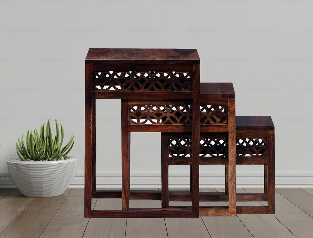 Solid Sheesham Wood Nesting Tables Set of 3