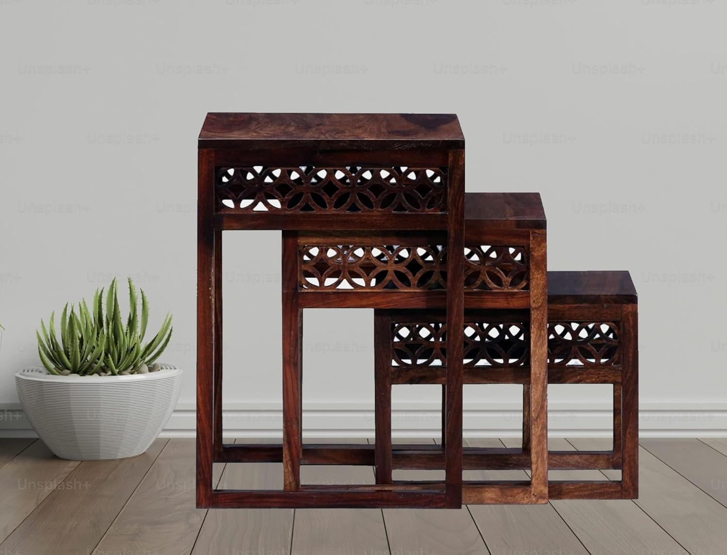 Solid Sheesham Wood Nesting Tables Set of 3