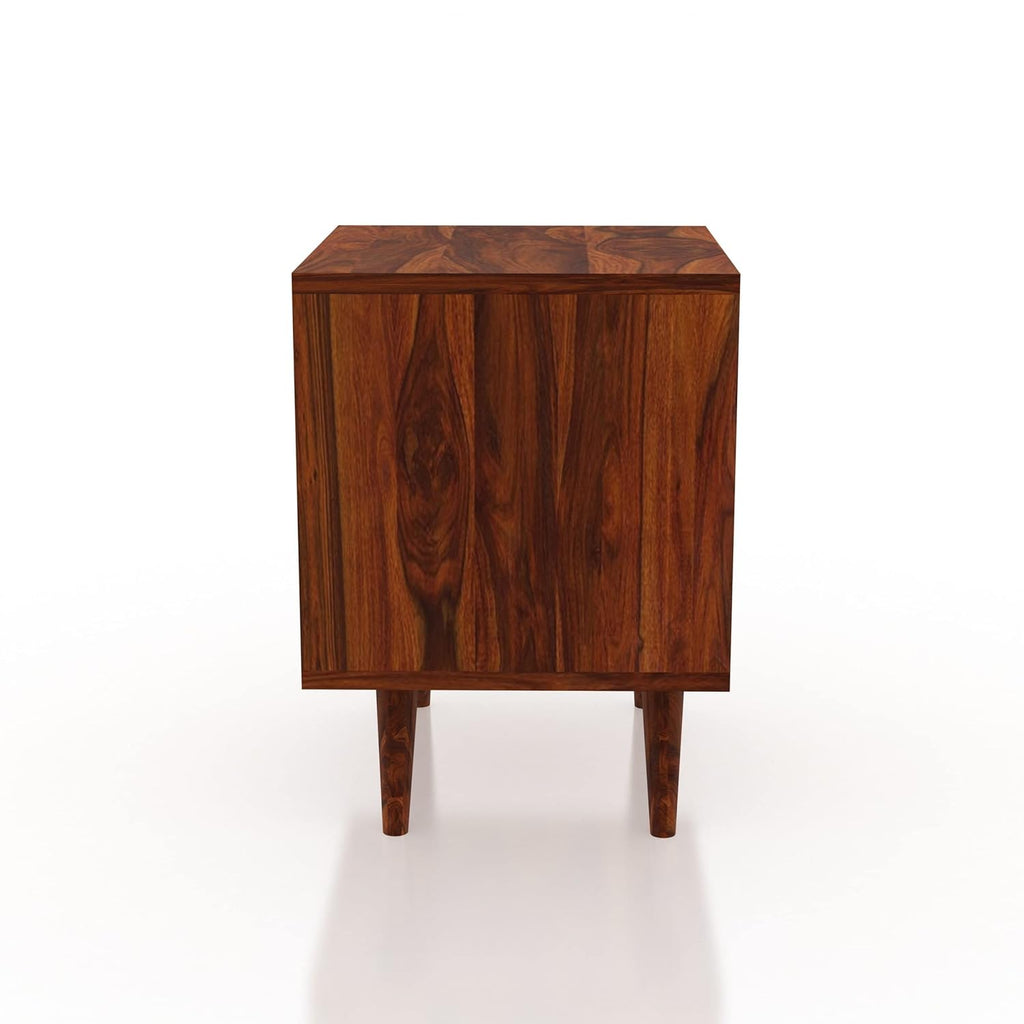 Solid Sheesham Wood Bedside Table with 2 Drawers | Cane Design