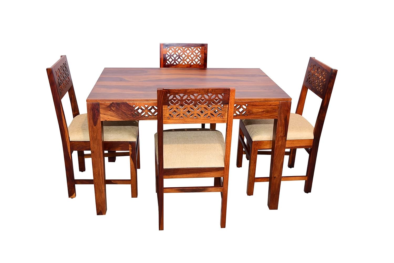 Sheesham Wood 4 Seater Dining Table Set | CNC Carved Design