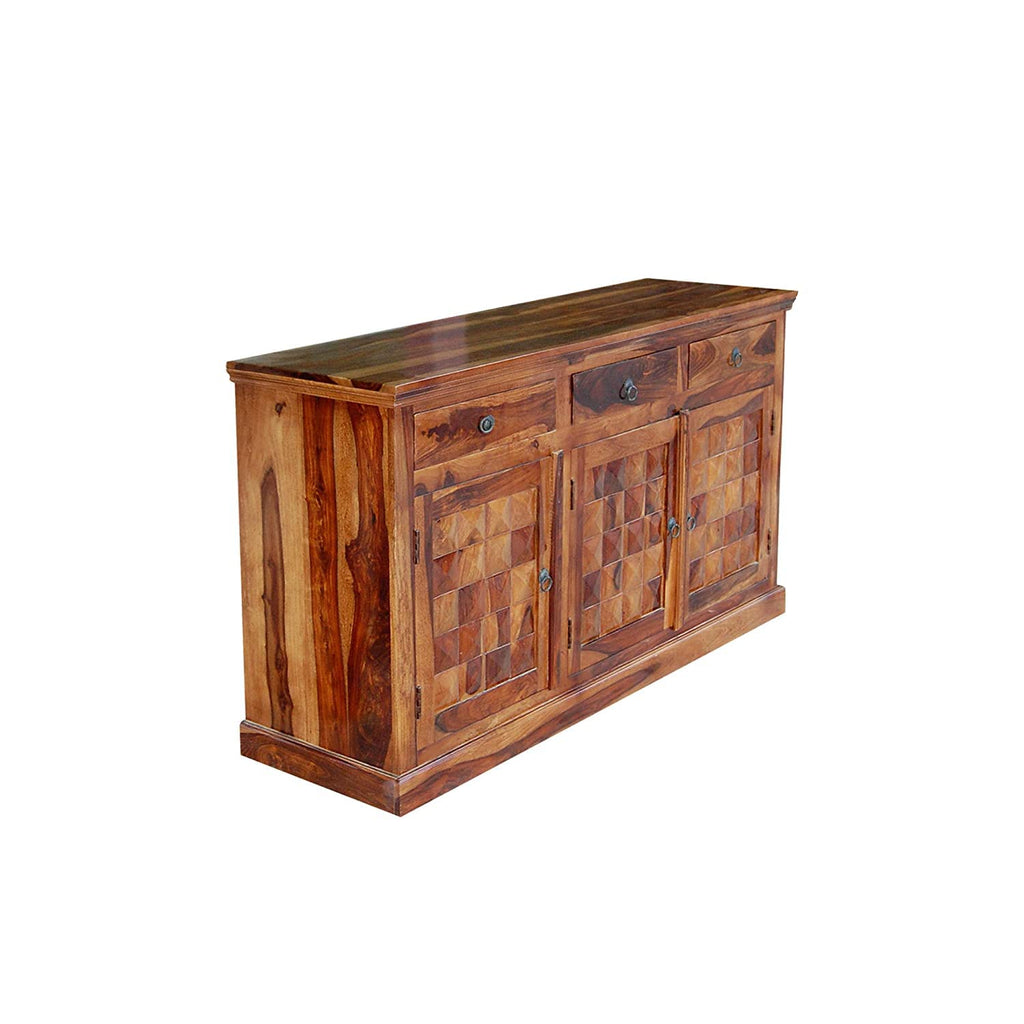 Solid Sheesham Wood Sideboard Cabinet with 3 Drawers & 3 Door Storage