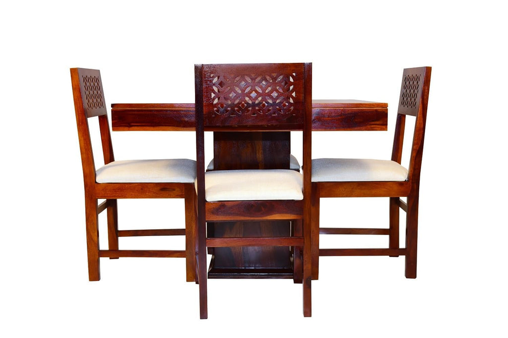 Sheesham Wood 4 Seater Dining Table Set | Center Pedestal Base