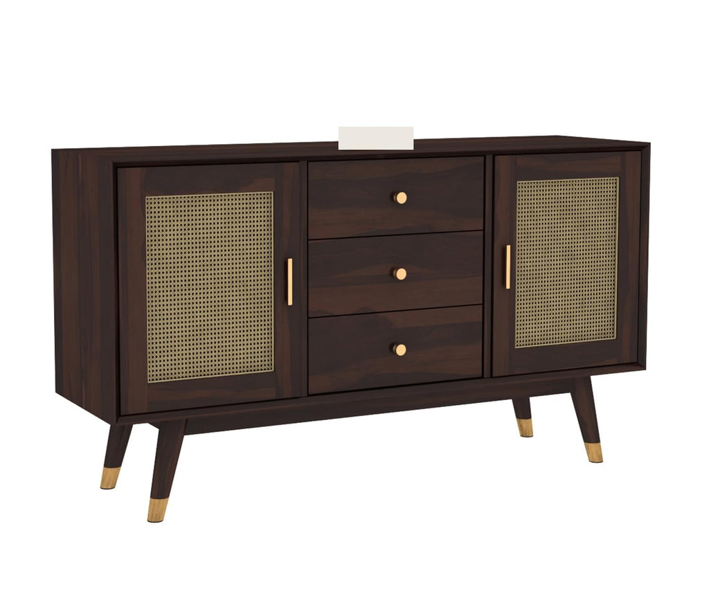 Solid Sheesham Wood Sideboard Cabinet with 3 Drawers & 2 Door Storage