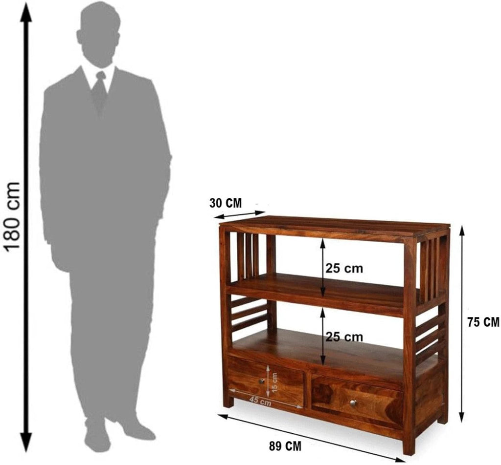 Solid Sheesham Wood Bookshelf with Drawer