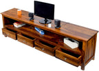 Solid Sheesham Wood TV Unit with 4 Drawers & Open Shelves