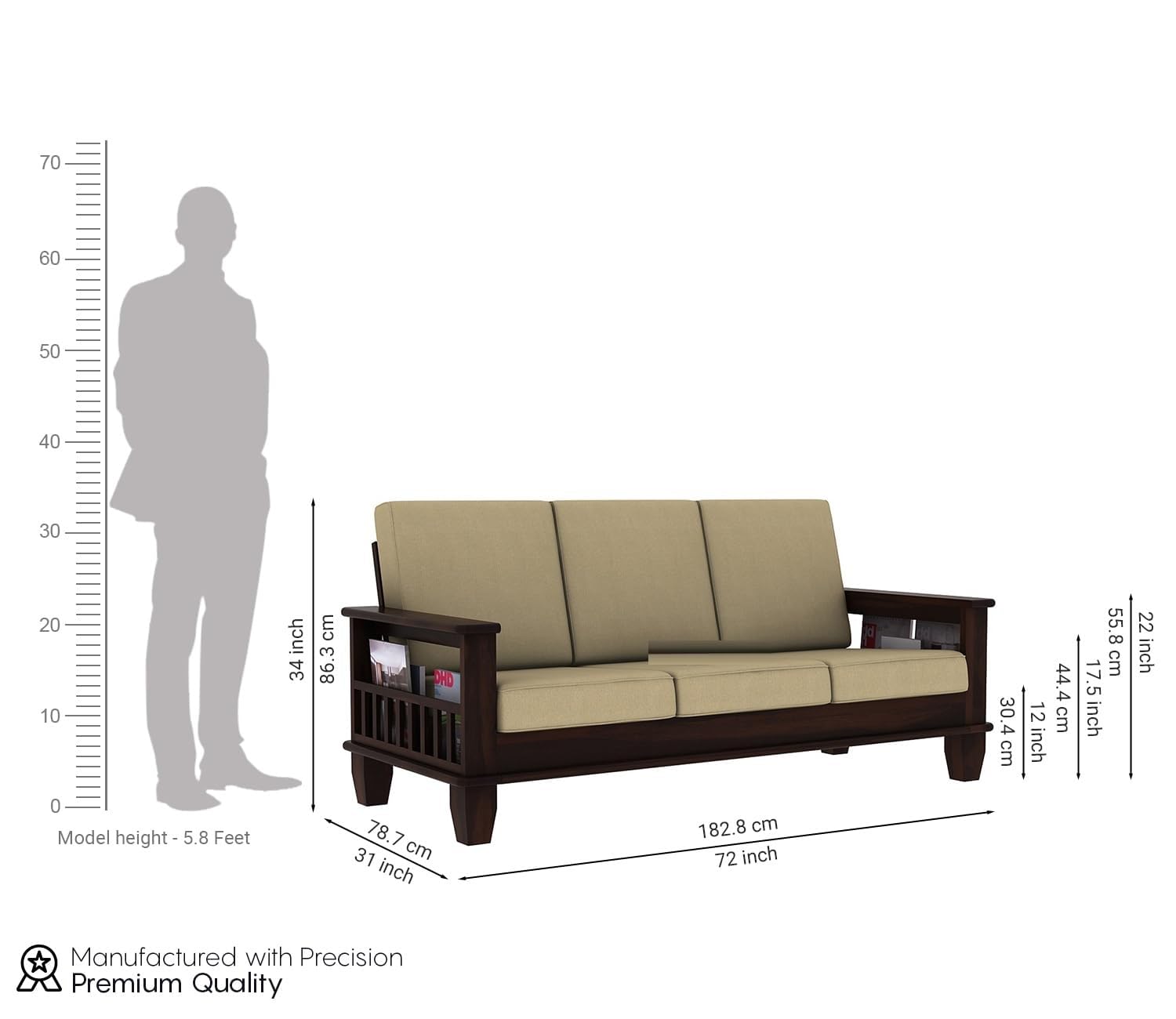 Premium Sheesham Wood Sofa Set (3+1+1 Seater) | Wooden Sofa