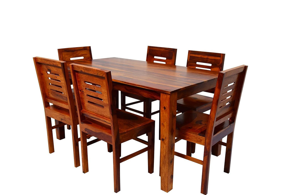 Solid Wood 6 Seater Dining Table Set with Chairs