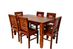 Modern Solid Wood 6 Seater Dining Table Set with Slatted Back Chairs