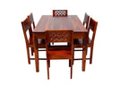 Premium Solid Wood CNC Carved 6 Seater Dining Table Set with Chairs – Honey Finish