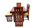 Premium Solid Wood 6 Seater Dining Table Set with Bench & Chairs – Modern Slatted Design