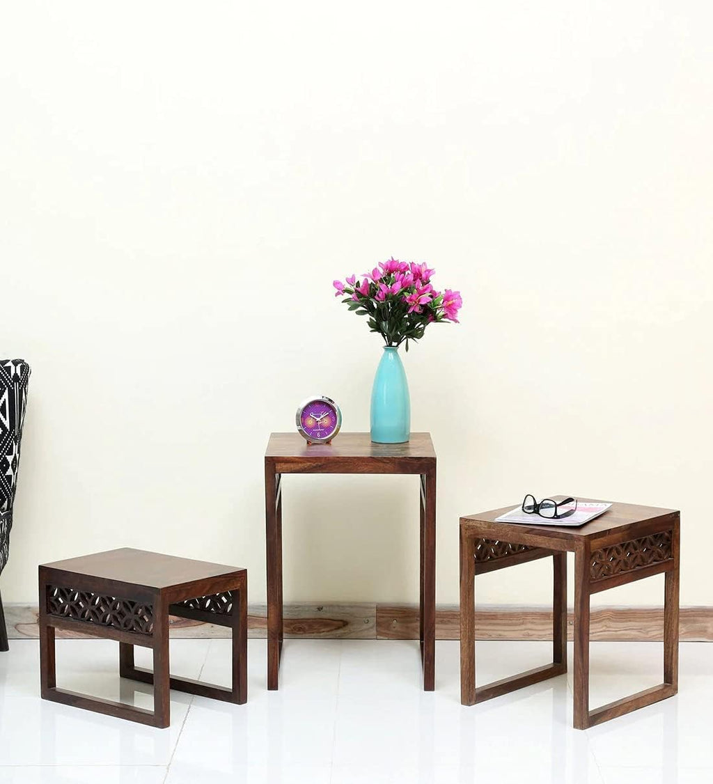 Solid Sheesham Wood Nesting Tables Set of 3