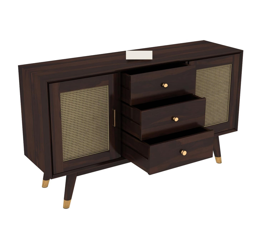 Solid Sheesham Wood Sideboard Cabinet with 3 Drawers & 2 Door Storage
