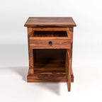 Solid Sheesham Wood Bedside Table with Drawer & Cabinet