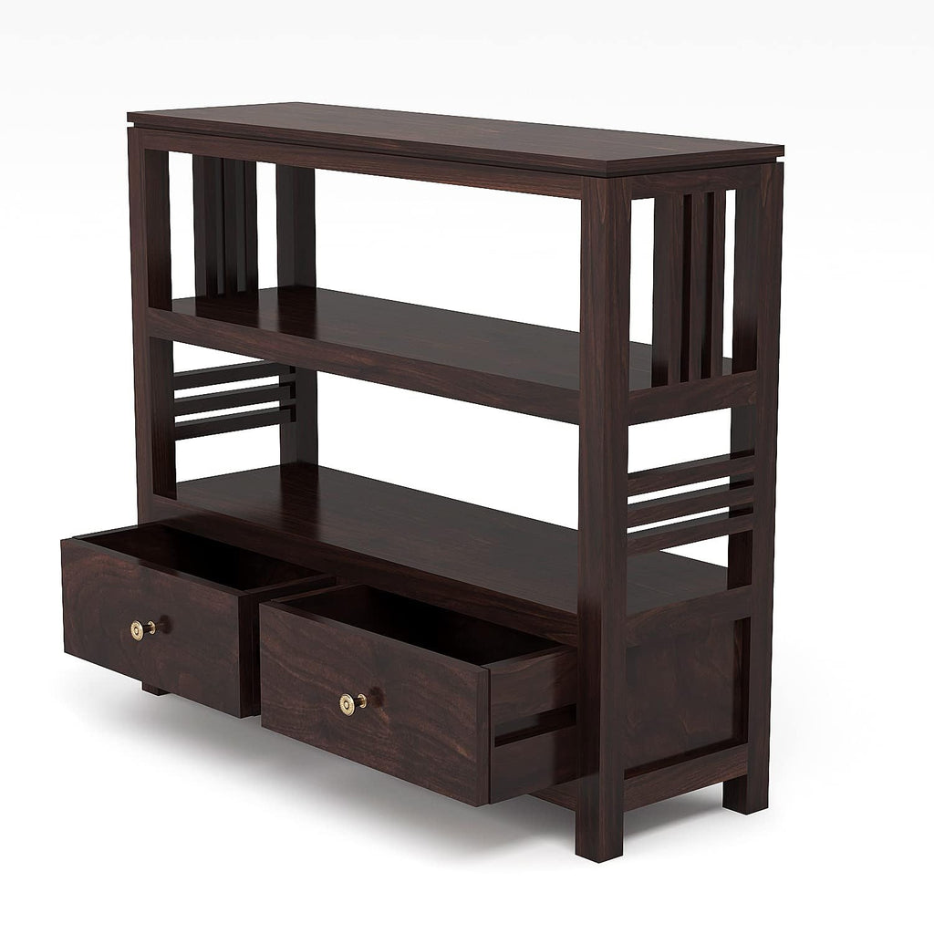 Solid Sheesham Wood Bookshelf with Drawer