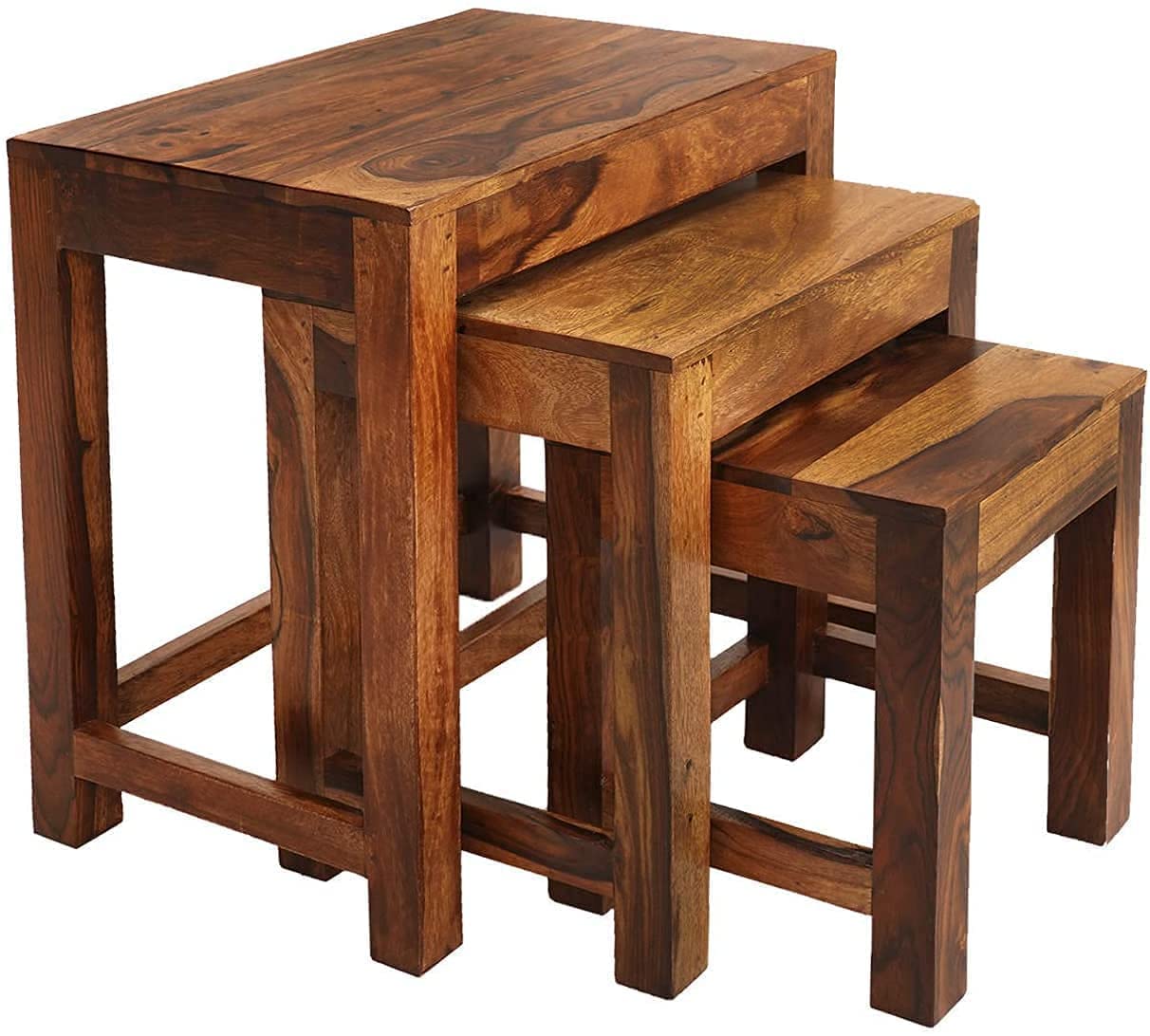 Solid Sheesham Wood Nesting Tables Set of 3