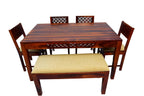 Solid Wood CNC Design 6 Seater Dining Table Set with Bench & Chairs