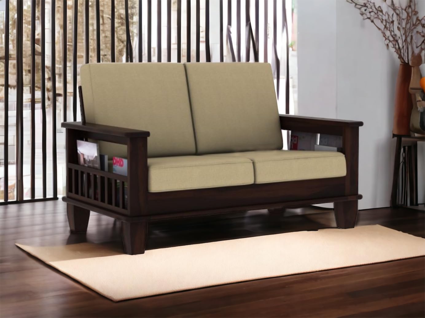 Solid Sheesham Wood 2 Seater Sofa
