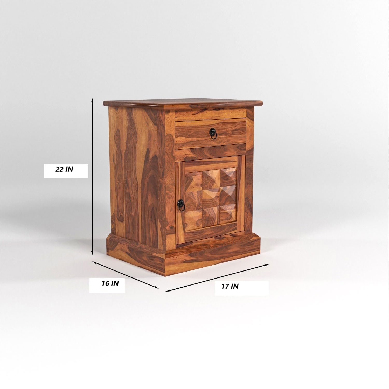 Solid Sheesham Wood Bedside Table with Drawer & Cabinet