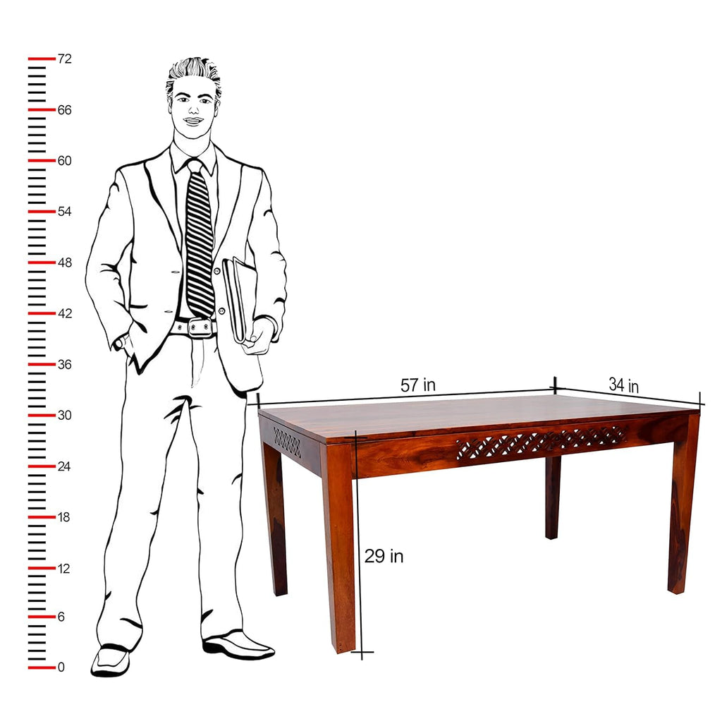 Premium Solid Wood CNC Carved 6 Seater Dining Table Set with Chairs – Honey Finish