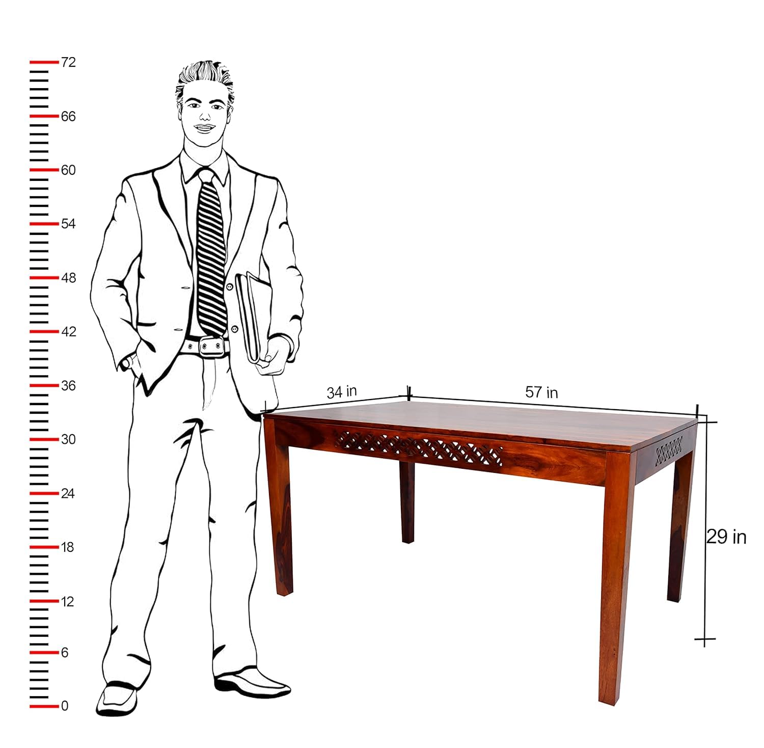 Solid Wood CNC Design 6 Seater Dining Table Set with Bench & Chairs