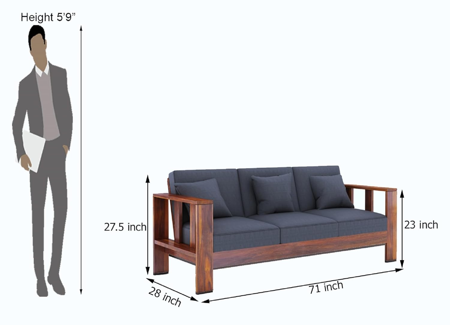 Premium Sheesham Wood Sofa Set (3+2+1 Seater)