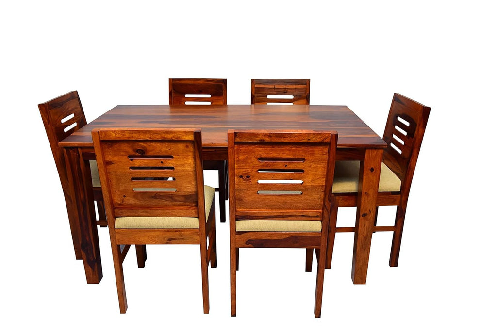 Solid Wood 6 Seater Dining Table Set with Chairs – Modern Minimal Design