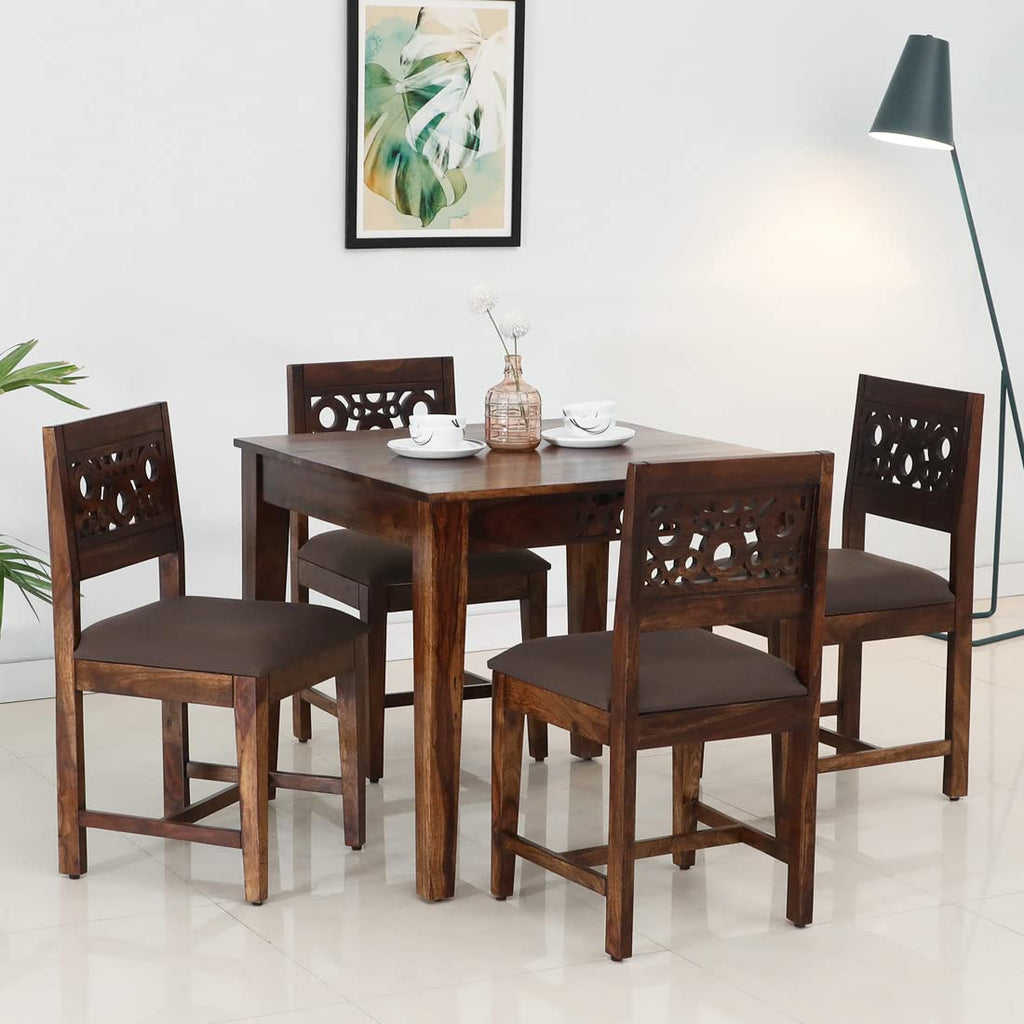 Sheesham Wood 4 Seater Dining Table Set | Carved Back Design Chairs |