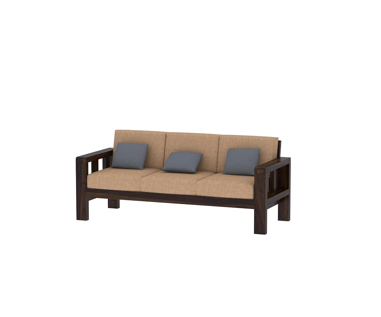 Solid Sheesham Wood 3 Seater Sofa with Cushions