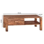 Sheesham Wood Coffee Table with Drawer & Open Shelf