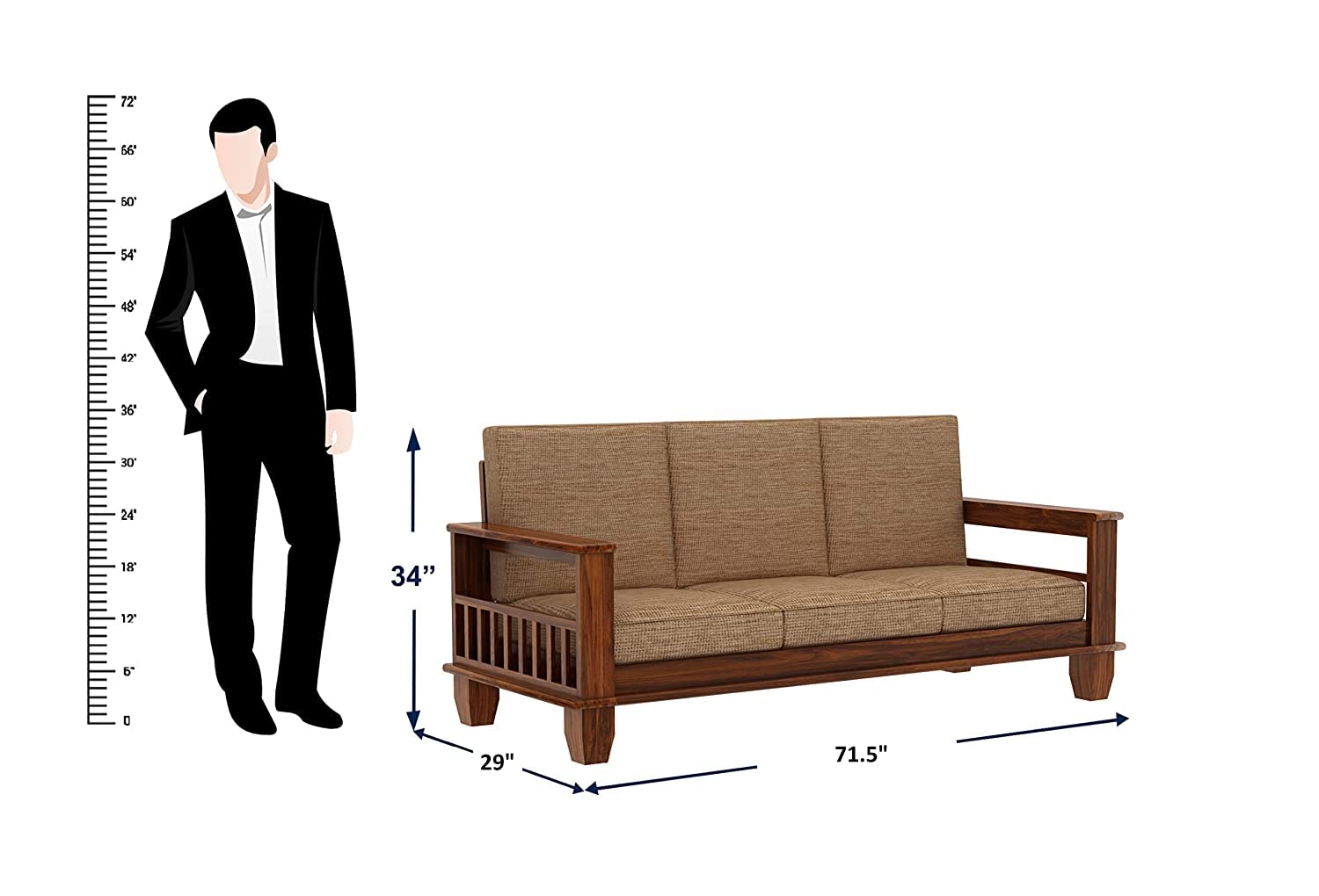 Solid Sheesham Wood Sofa Set (3+2 Seater) | Wooden Sofa