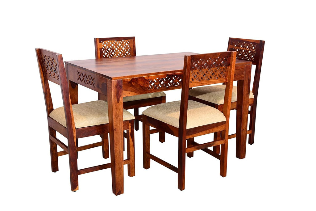 Sheesham Wood 4 Seater Dining Table Set | CNC Carved Design
