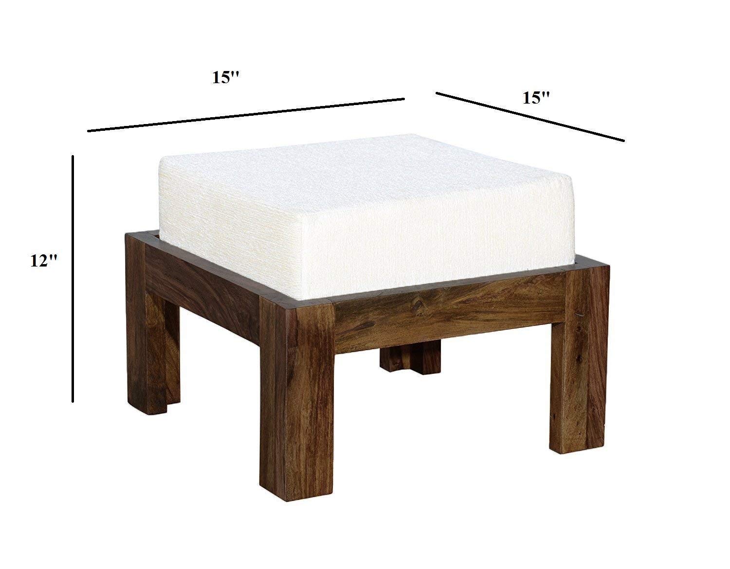 Solid Sheesham Wood Upholstered Stool | Wooden Ottoman