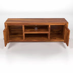 Solid Sheesham Wood TV Unit with Side Cabinets & Open Shelf