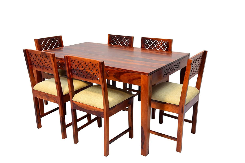 Solid Wood CNC Design 6 Seater Dining Table Set with Chairs
