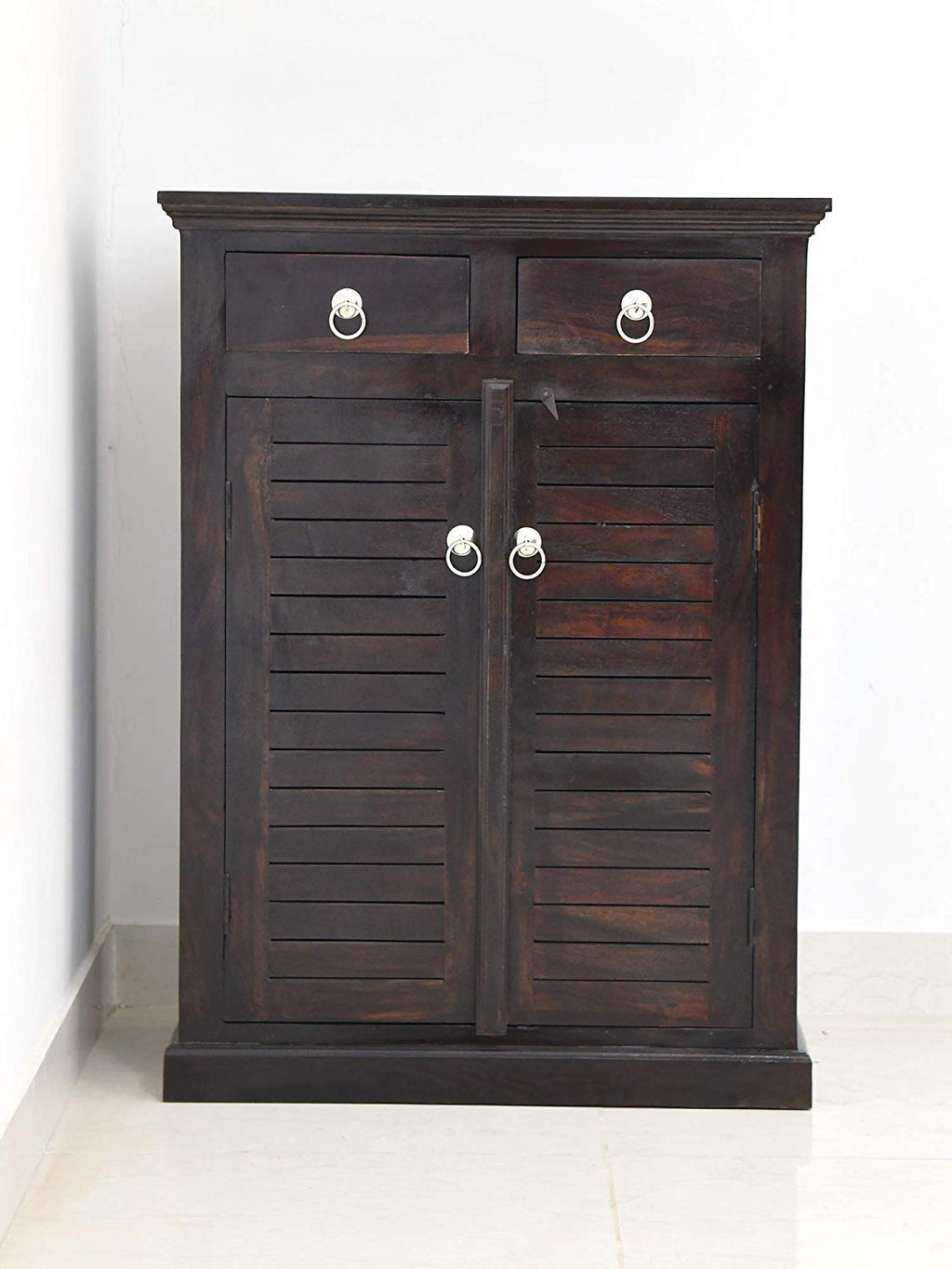 Solid Sheesham Wood Shoe Rack Cabinet with Drawer
