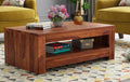 Sheesham Wood Coffee Table | Rectangular Center Table with Open Shelf Storage
