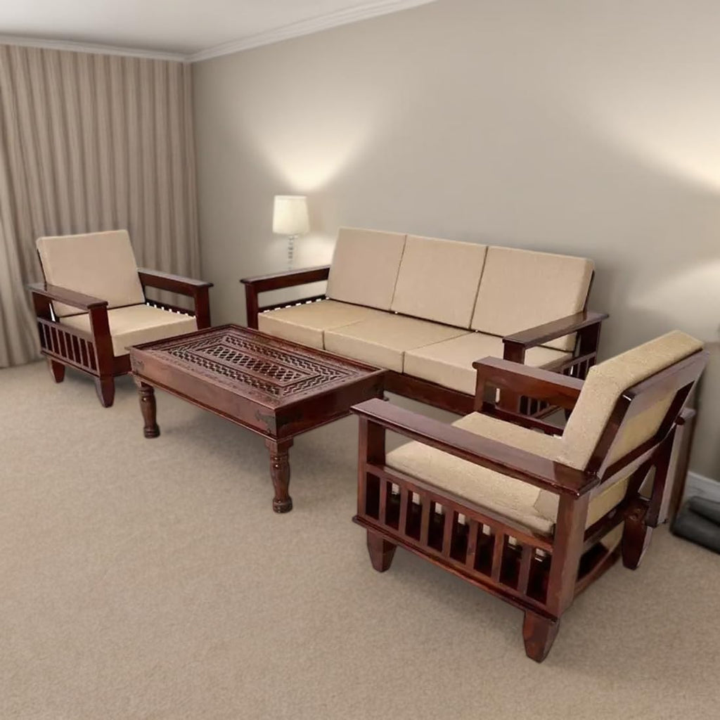 Solid Sheesham Wood 5 Seater Sofa Set |