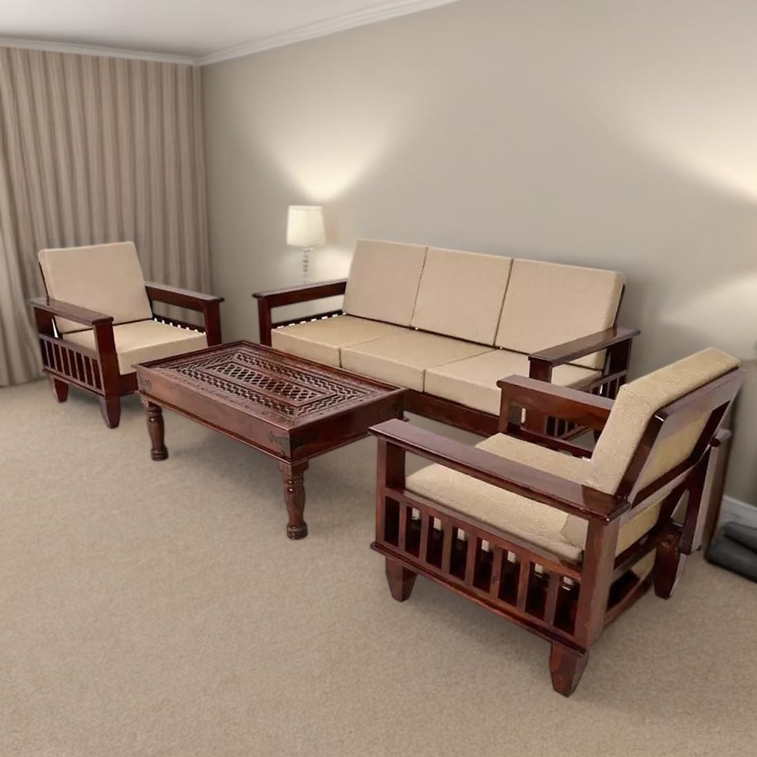 Solid Sheesham Wood 5 Seater Sofa Set |