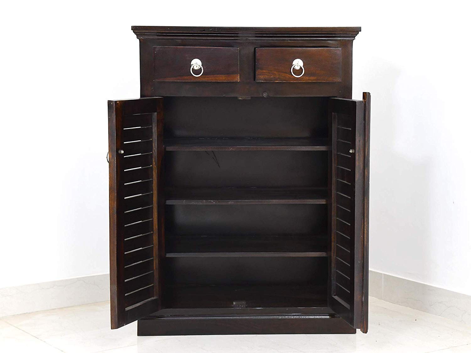 Solid Sheesham Wood Shoe Rack Cabinet with Drawer