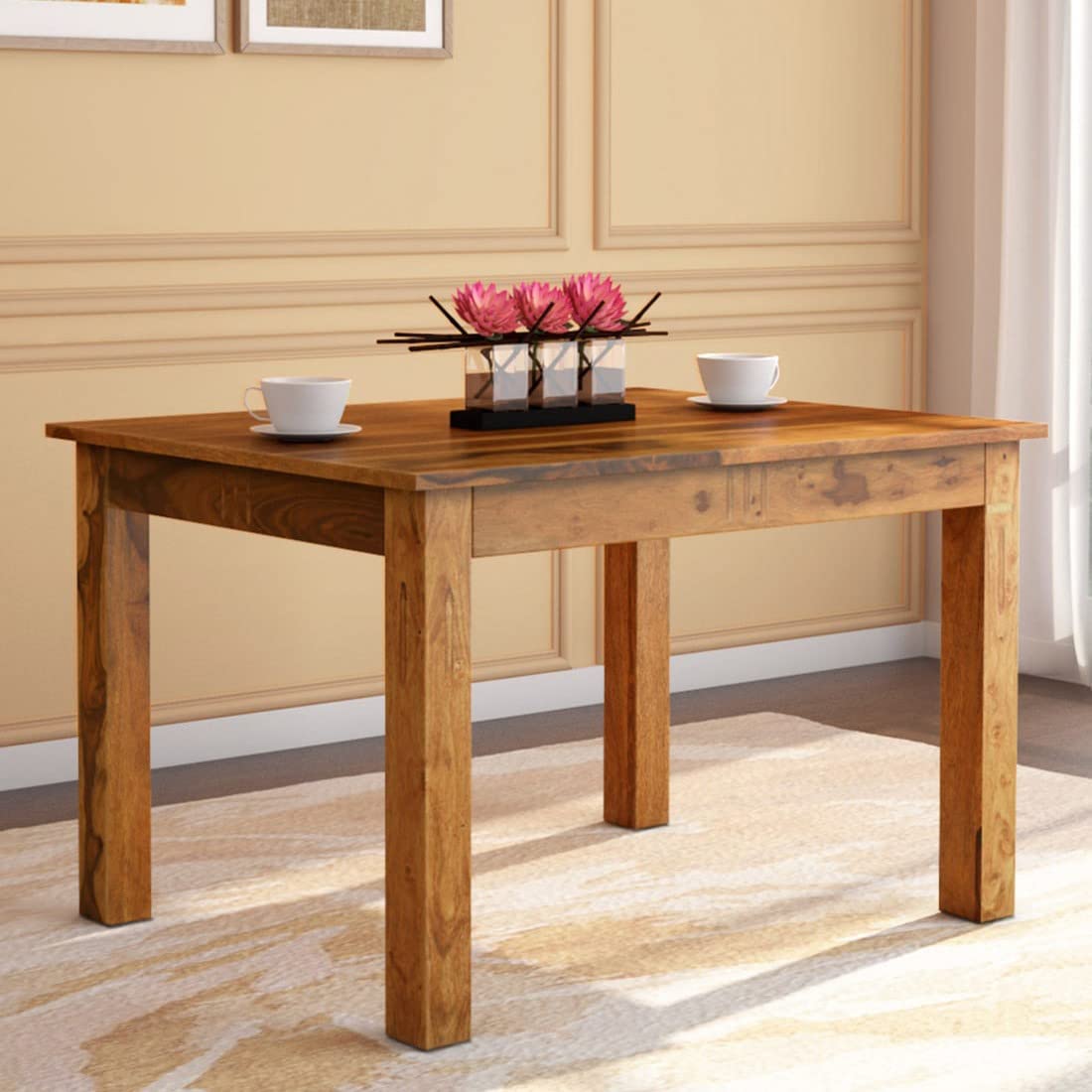 Honey Finish Wooden Dining Table For Home