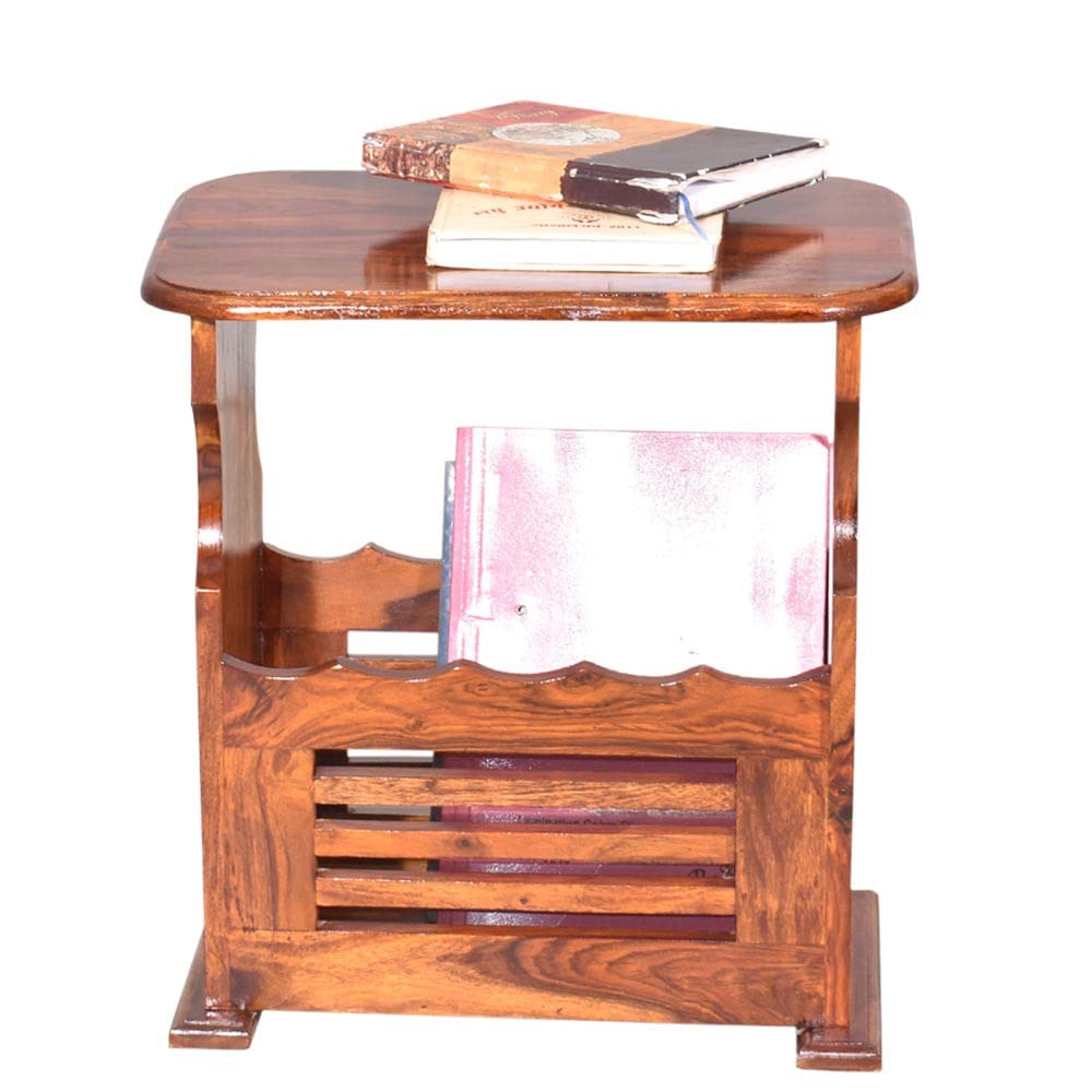 Solid Sheesham Wood Magazine Rack Side Table