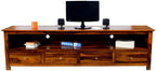 Solid Sheesham Wood TV Unit with 4 Drawers & Open Shelves