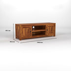 Solid Sheesham Wood TV Unit with Side Cabinets & Open Shelf