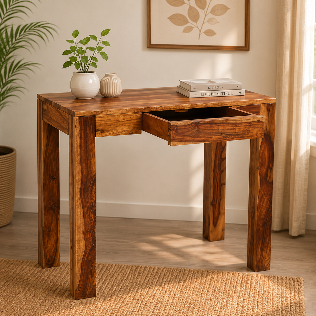 Solid Sheesham Wood Study Table with Drawer