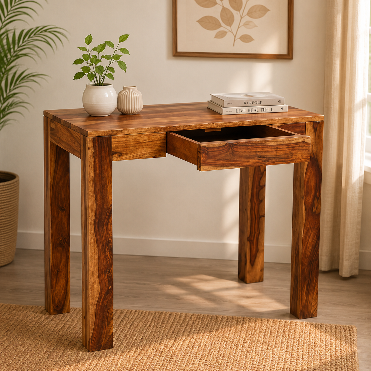 Solid Sheesham Wood Study Table with Drawer