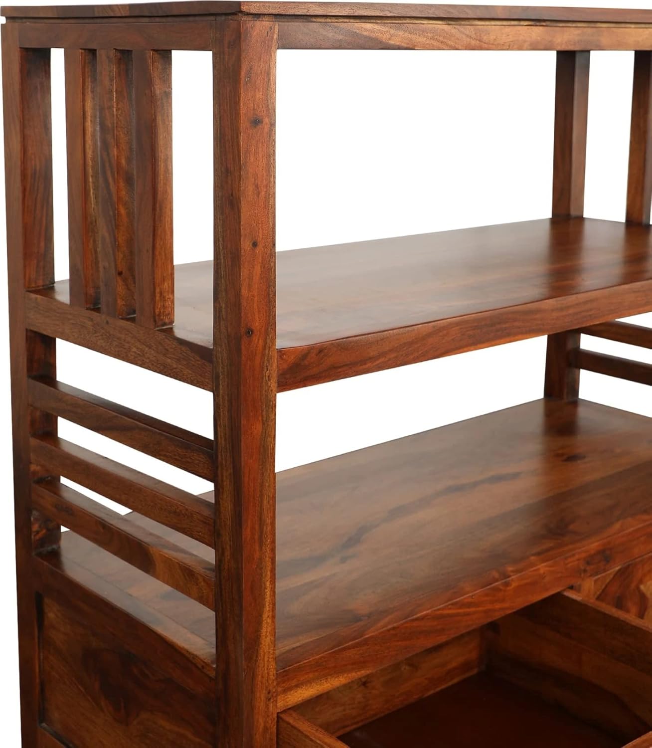 Solid Sheesham Wood Bookshelf with Drawer